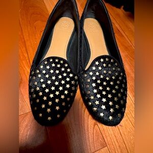 Tory Burch Navy Blue and Gold Star Flats Size 7